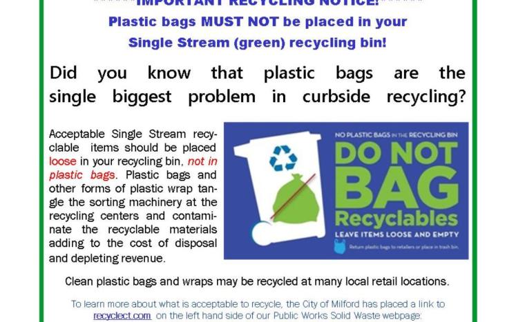 Lancaster County Solid Waste Management Authority - Plastic bags –  including grocery or trash bags – should NOT go in your recycling bin. If  you collect your recyclable materials in a plastic